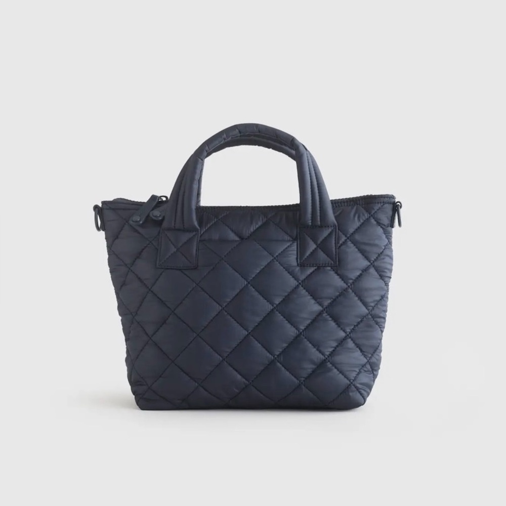 Quince Quilted Puffer Tote Bag - Navy blue